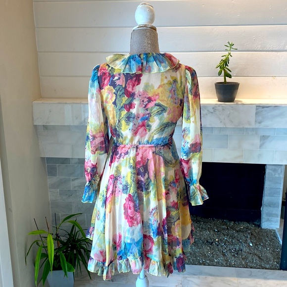 Few Moda Charla Ruffled Floral Watercolor Dress Size Medium - Picture 10 of 16